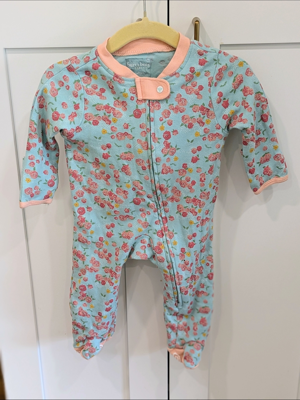 Burt's Bees Baby Floral Cotton Footed One-Piece - Light Blue & Pink